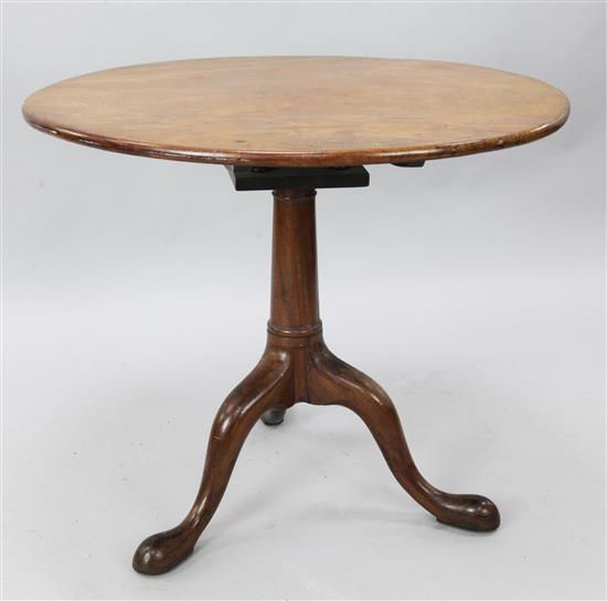 George III mahogany tea table, Diam. 2ft 8in. H.2ft 4in(-)